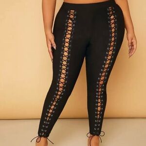 NWT Black Sexy Plus Lace-Up Leggings Size 14 (1XL)